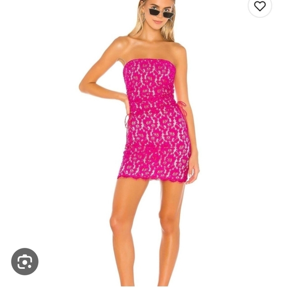 h:ours Dresses & Skirts - Revolve H:Ours women's pink cotton blend lace ruched mini dress Sz L